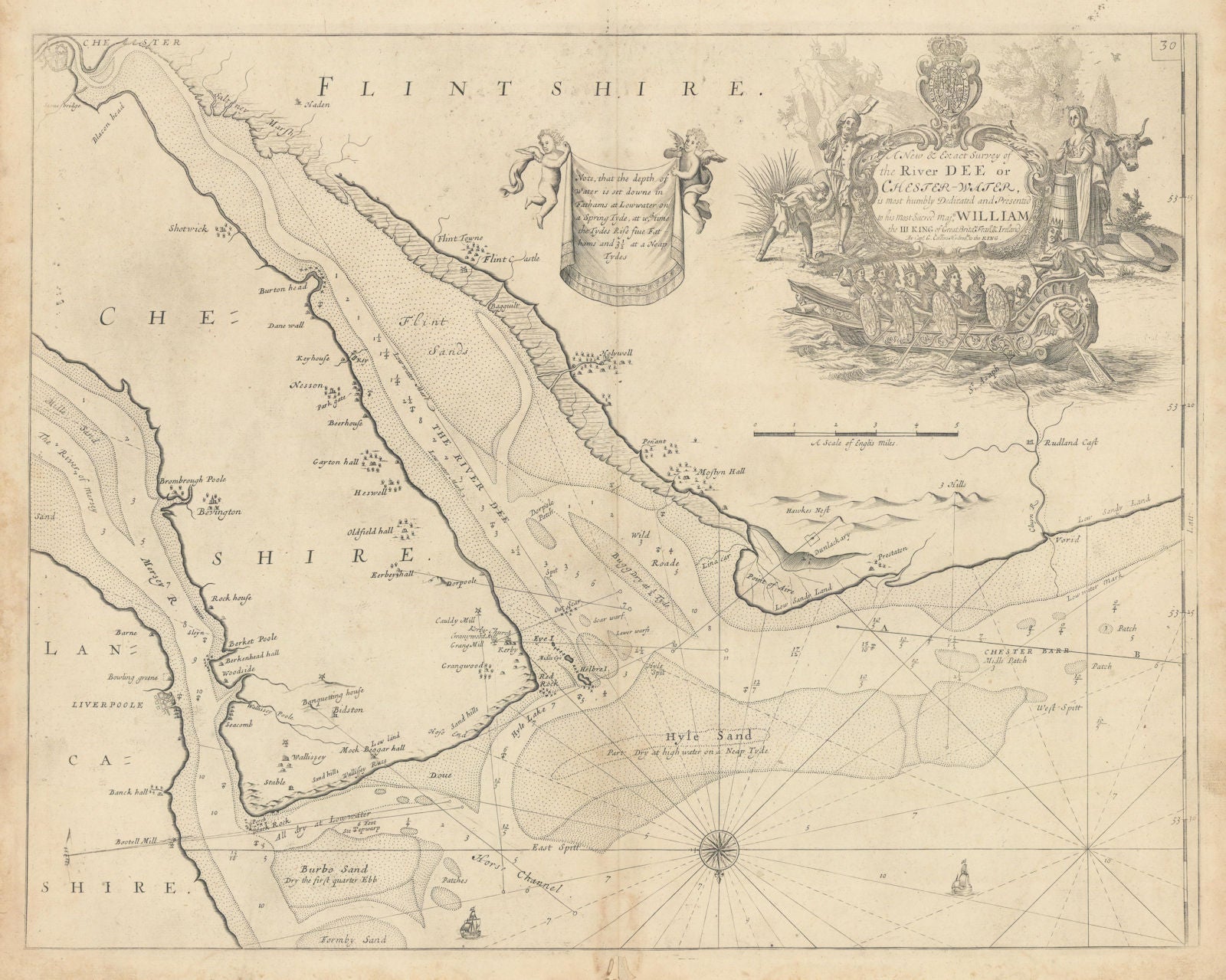 The River Dee or Chester-Water sea chart. Wirral Merseyside. COLLINS 1723 map